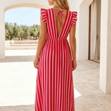 MAXI MUSSELINKLEID „STRAWBERRY STRIPE“