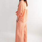 GESTREIFTE MUSSELINHOSE „PEACH“