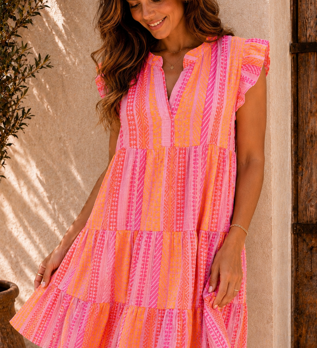 ÄRMELLOSES TUNIKAKLEID „CORAL GLOW“