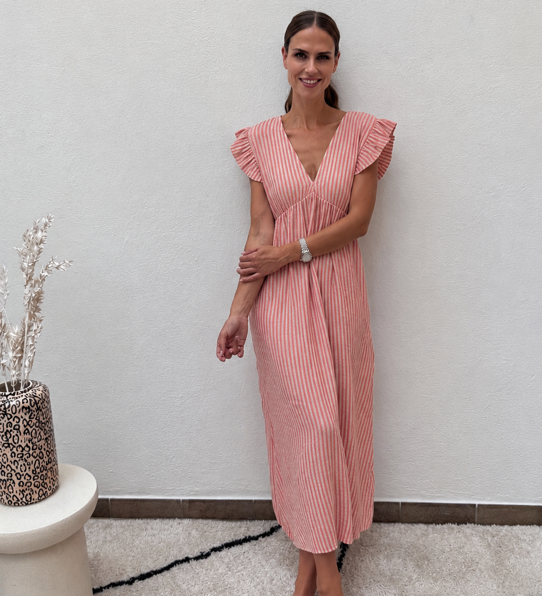 MAXI MUSSELINKLEID „TERRACOTTA"