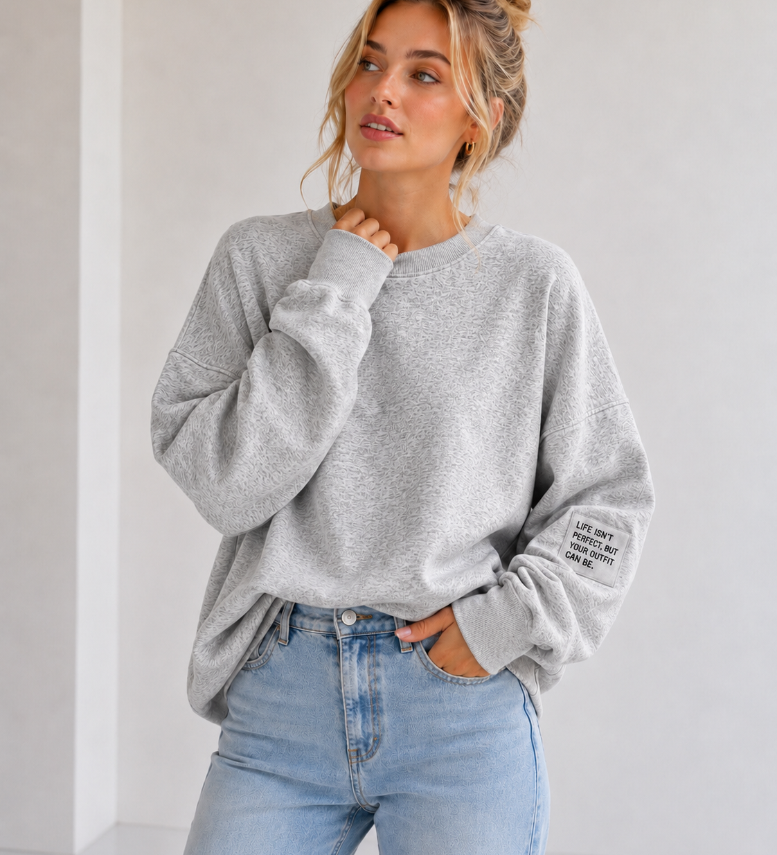 EINFARBIGER BUTTERSTOFF SWEATER "KEEP IT SIMPLE"