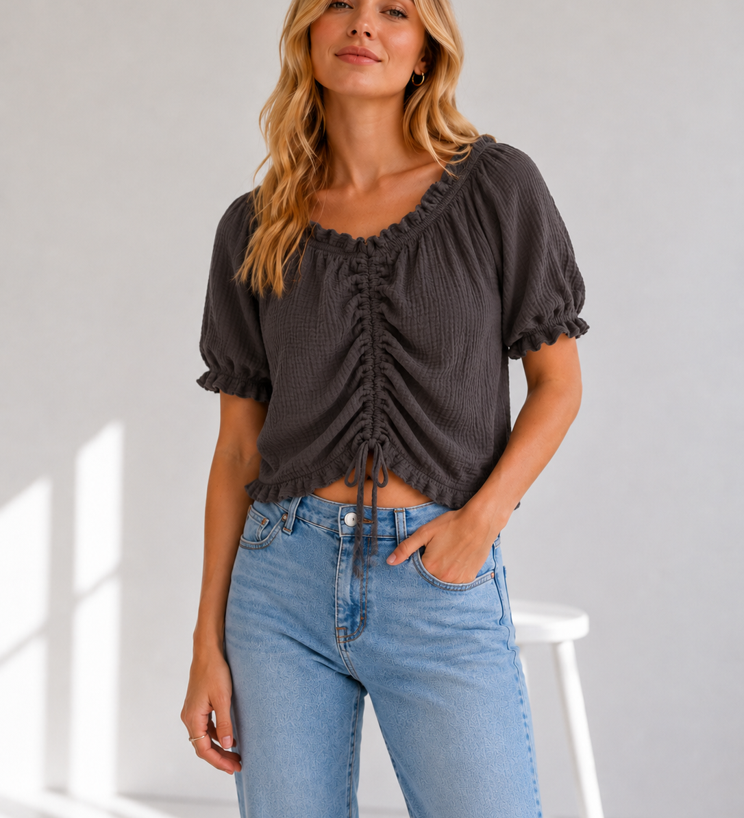 GERAFFTE MUSSELINBLUSE „MILA“