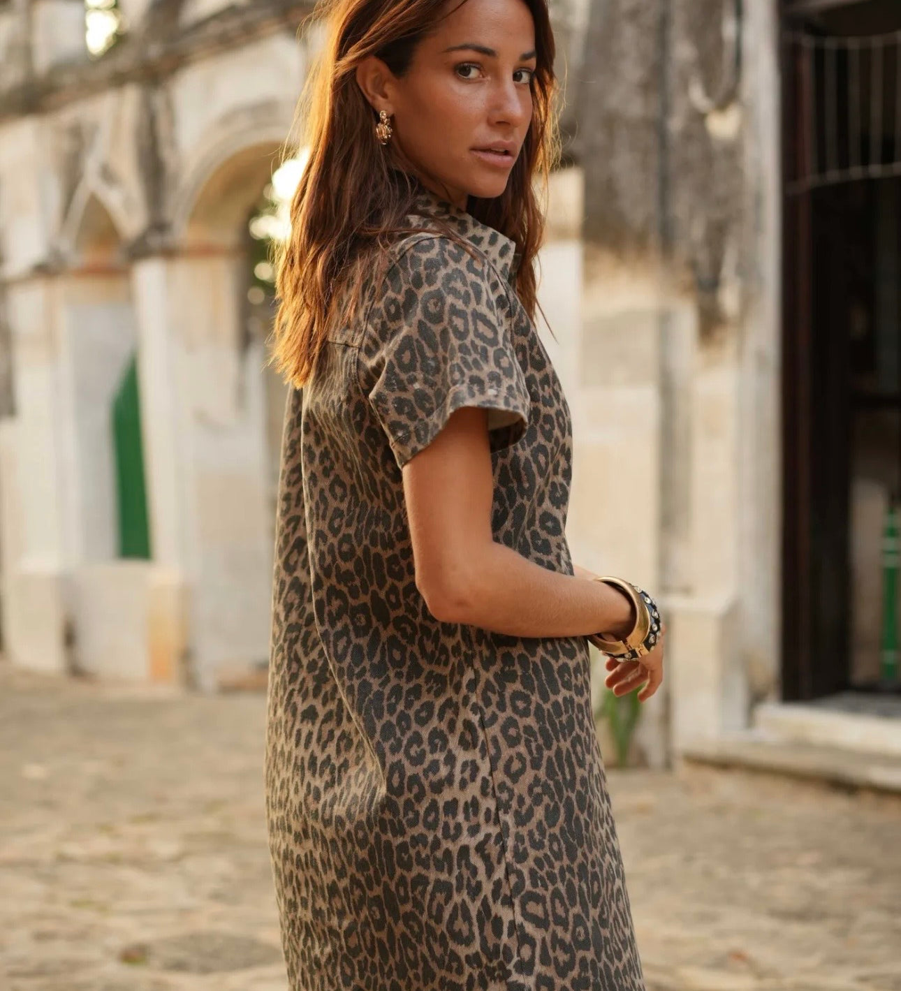 LEOPARD DENIM DRESS