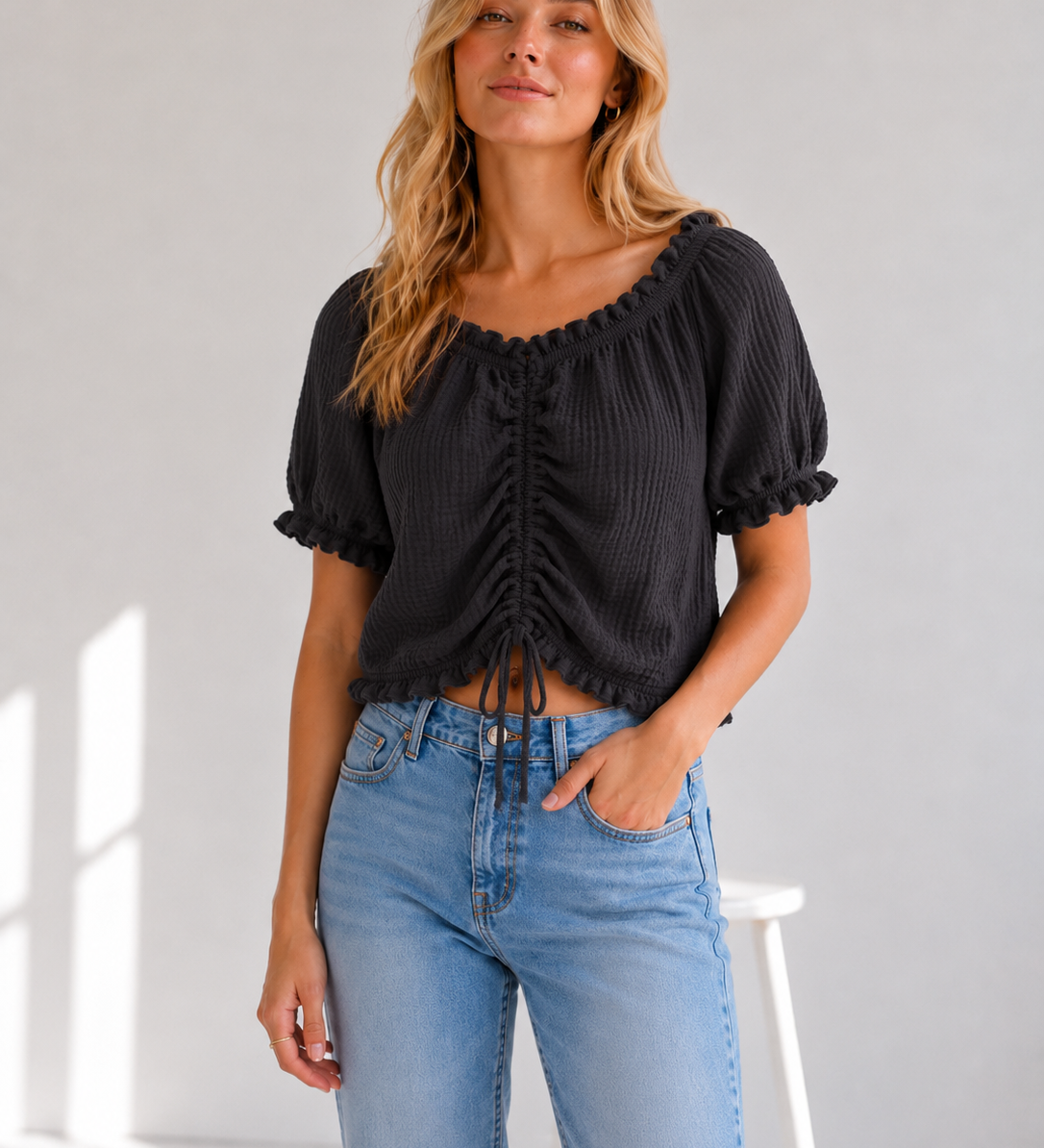 GERAFFTE MUSSELINBLUSE „MILA“