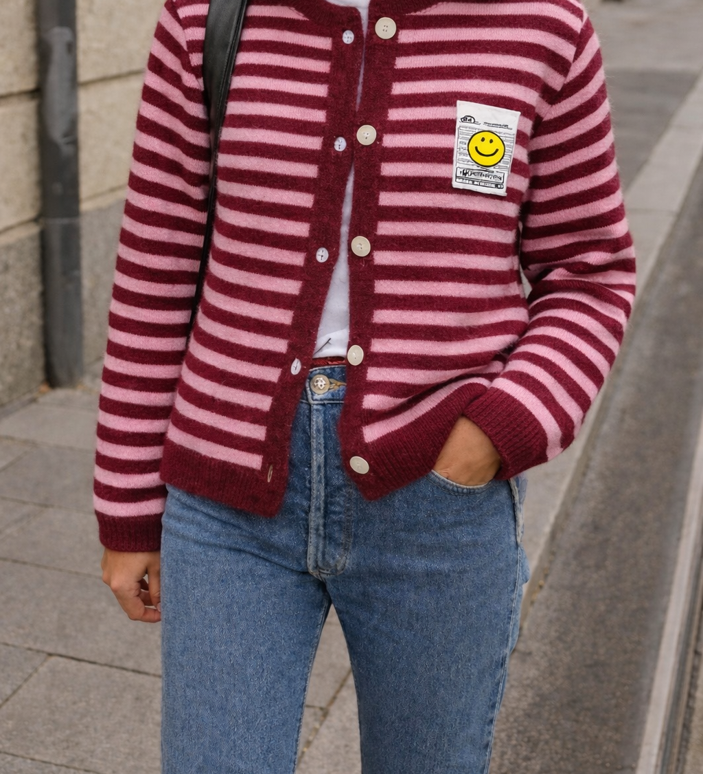 GESTREIFTER CARDIGAN "SMILEY"