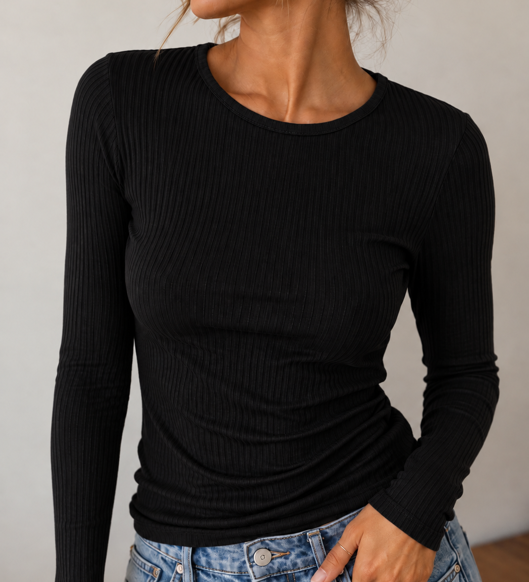 GERIPPTES MESH-LONGSLEEVE