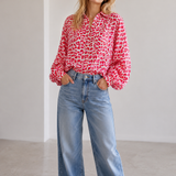 KURZE MUSSELINBLUSE "ROT WEISS LEO "