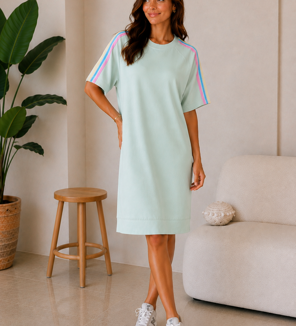 SPORTIVES STREIFENKLEID „SAMANTA“ - BUTTERSTOFF
