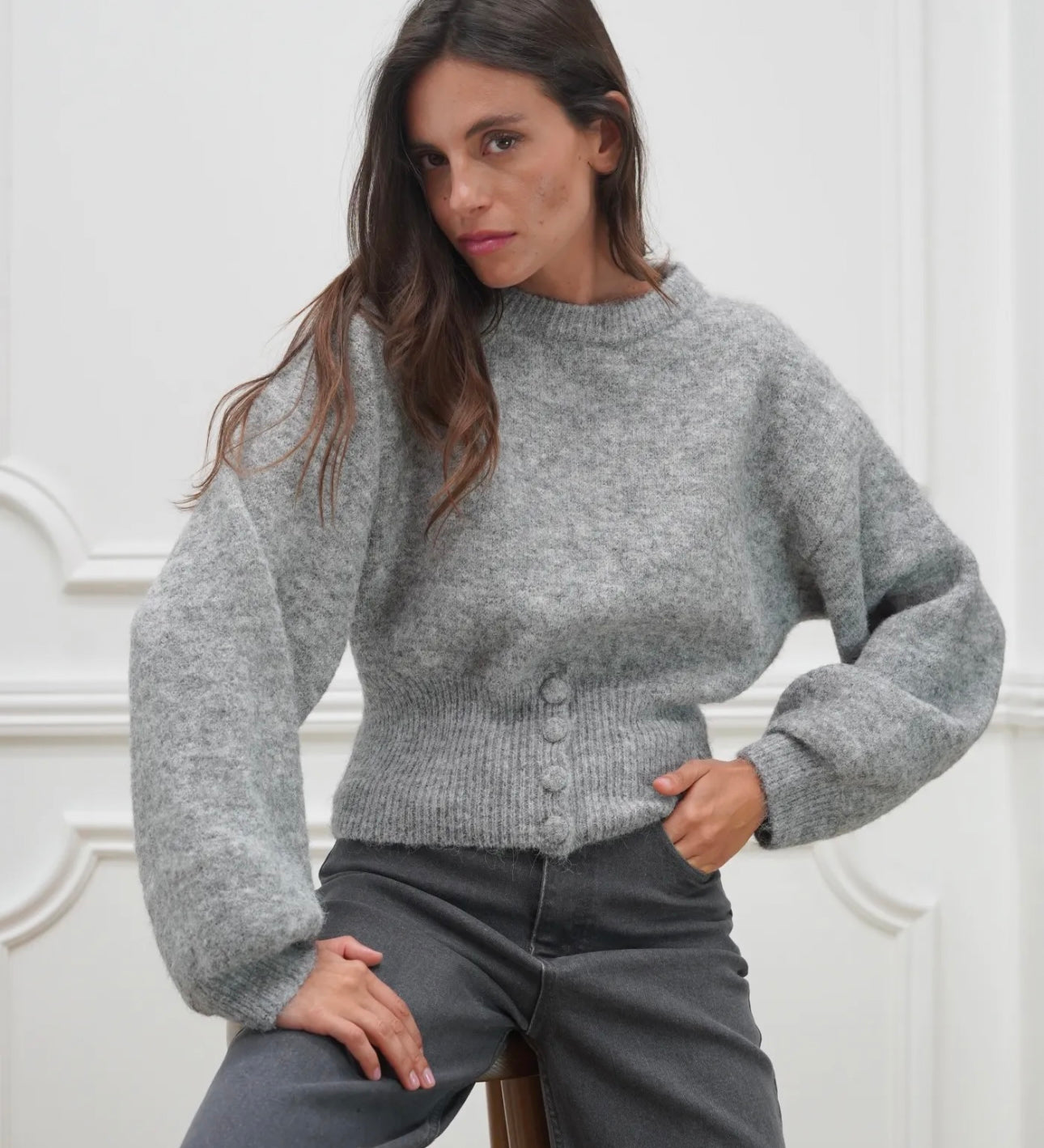 STRICKPULLOVER MIT KNOPFLEISTE