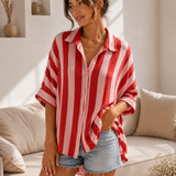 GESTREIFTE KURZARM MUSSELINBLUSE "CANDY POP"