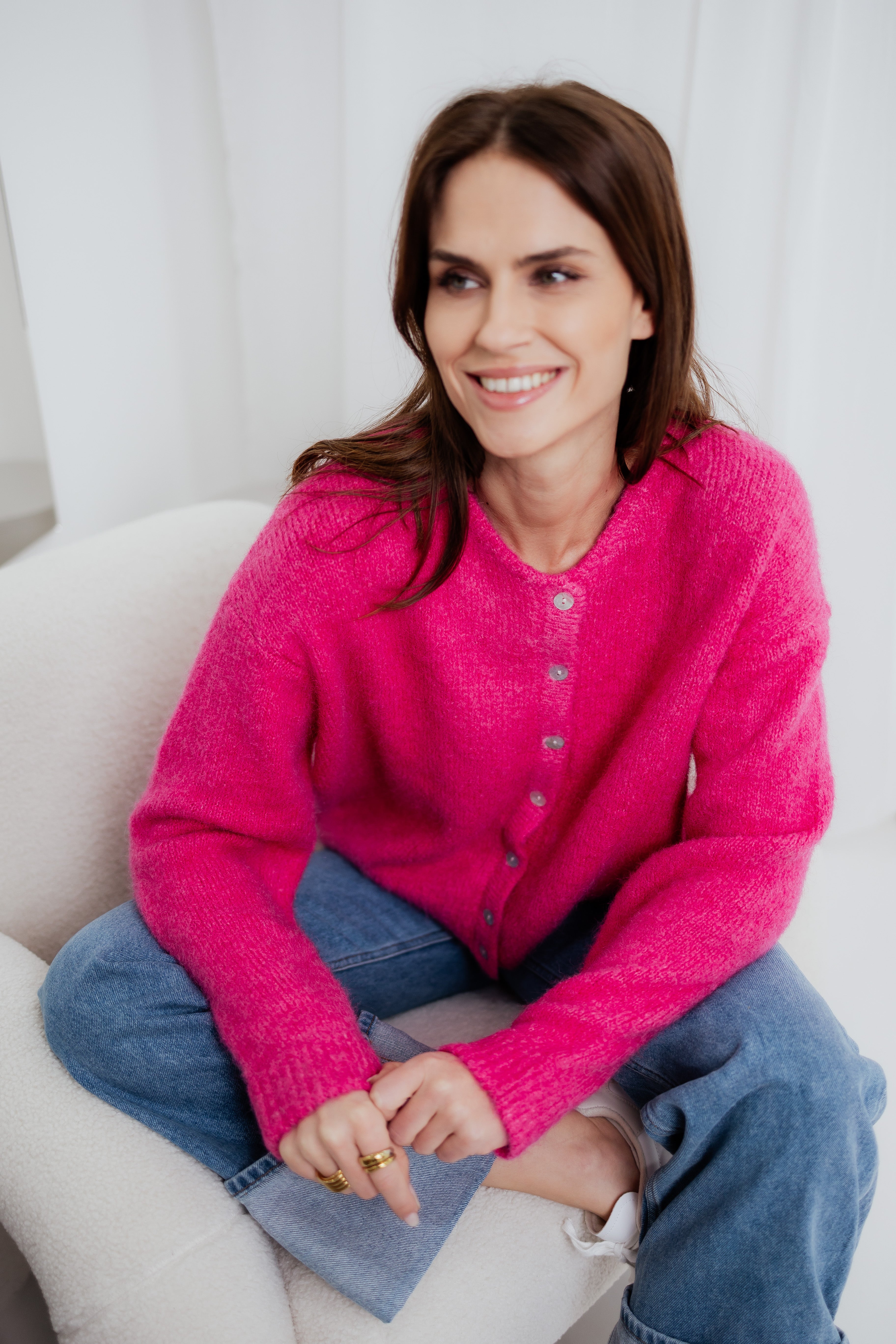 Rosa Strickjacke Damen Strickjacken Strickjacke Pink Lang