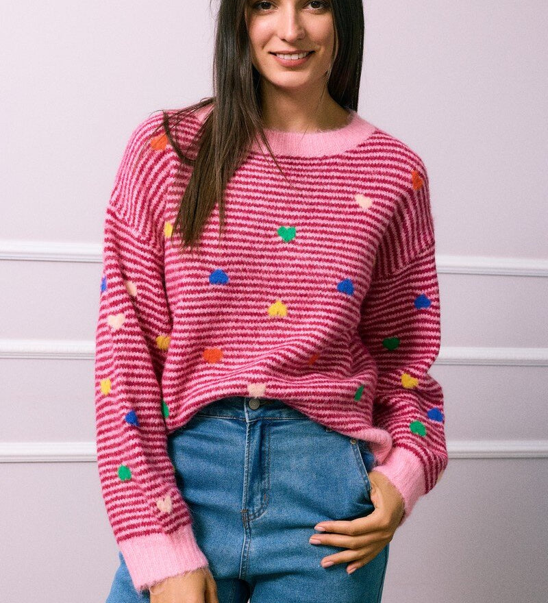 GESTREIFTER PULLOVER "LITTLE HEARTS"