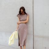 ÄRMELLOSES MAXI SHIRTKLEID