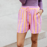 KURZE MUSSELIN SHORTS "LAVENDER ORANGE"