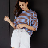 STRIPED OVERSIZE SHIRT IN BLAU / BRAUN